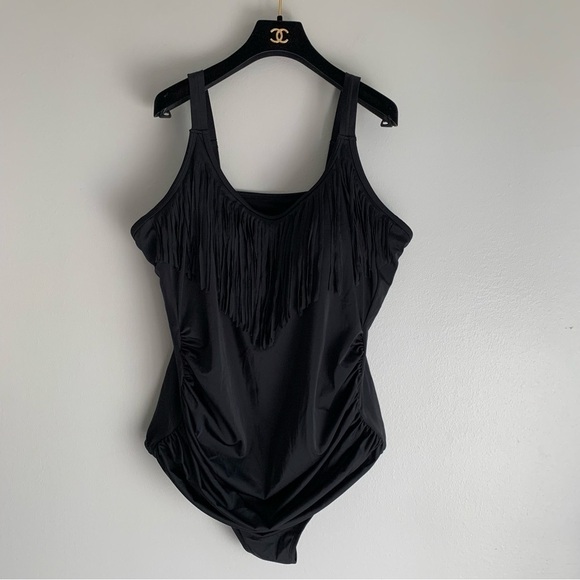 NWT Swimsuits for All fringe ruched one piece swimsuit black size 28 - Picture 2 of 8